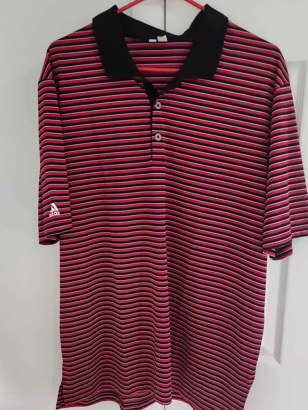 adidas Men’s Golf Red and Black Striped Polo with Contrast Collar